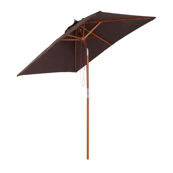 2m x 1.5m Patio Parasol Garden Umbrellas Sun Umbrella Bamboo Sunshade Canopy Outdoor Backyard Furniture Fir Wooden Pole 6 Ribs Tilt Mechanism