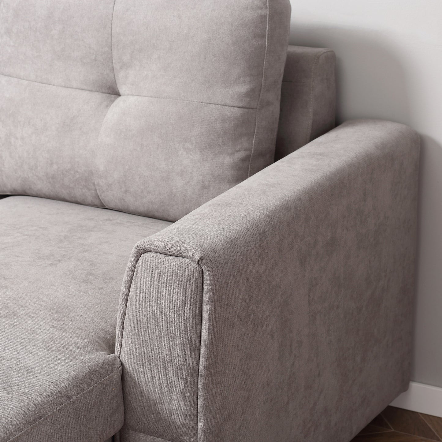 3 Seater Linen Look L-Shaped Corner Sofa, Pull Out Sofa with Storage Compartment In Grey - Hurry Limited Stock!