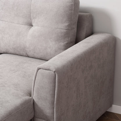 3 Seater Linen Look L-Shaped Corner Sofa, Pull Out Sofa with Storage Compartment In Grey - Hurry Limited Stock!