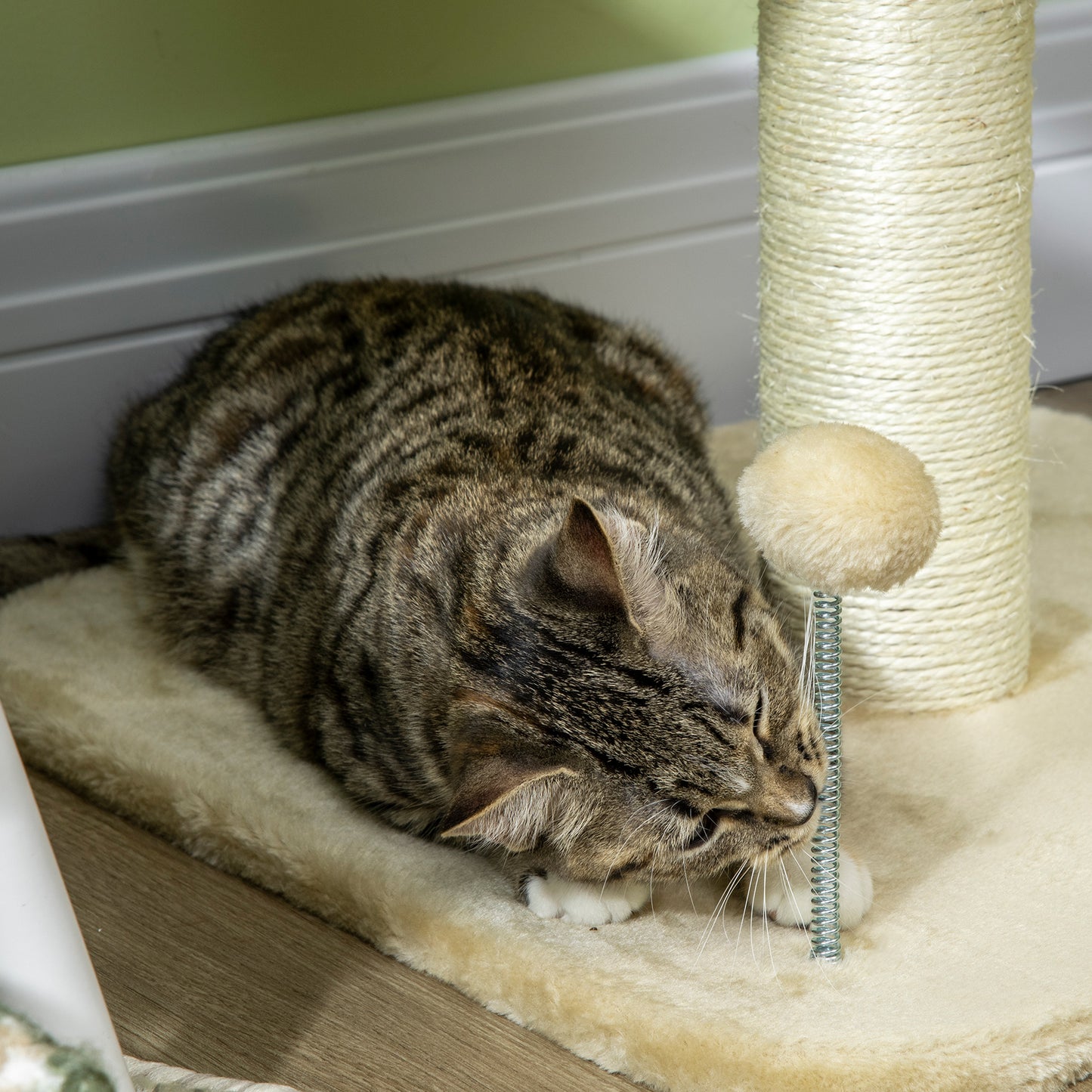 51cm Cat Tree, Kitty Activity Center, Cat Climbing Toy, Cat Tower w/ Cattail Bed, Toy Ball, Scratching Post - Beige