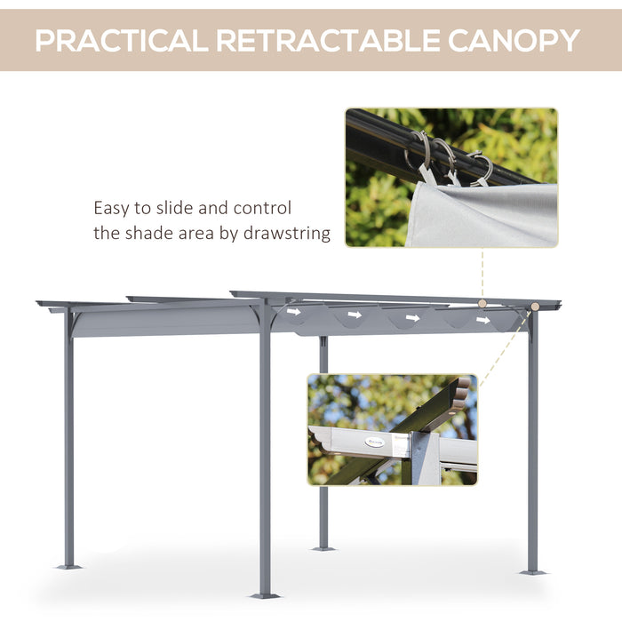 Outsunny 3.5M X 3.5M Metal Pergola Gazebo Awning Retractable Canopy Outdoor Garden Sun Shade Shelter Marquee Party BBQ, Grey