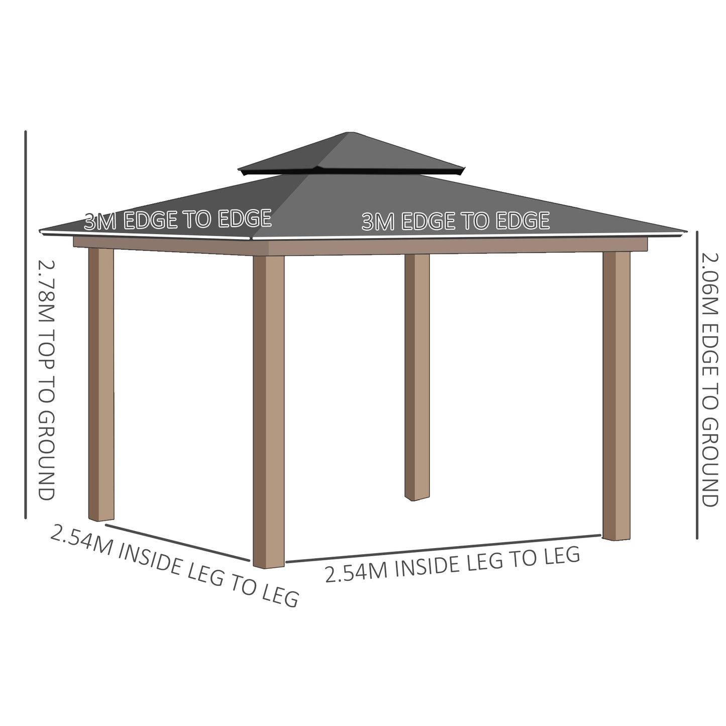 3 x 3m Outdoor Polycarbonate Gazebo with Double Roof, Galvanised Steel Frame and Curtains