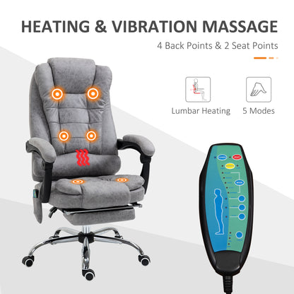 Heated 6 Points Vibration Massage Executive Office Chair Adjustable Swivel Ergonomic High Back Desk Chair Recliner with Footrest Grey