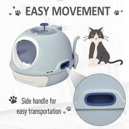 Cat Litter Box Toilet With Litter Scoop Enclosed Drawer Skylight Easy To Clean Blue