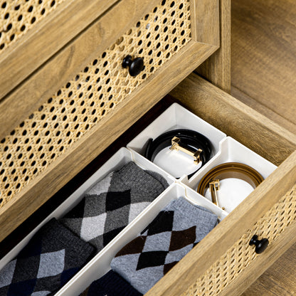 Warehouse Clearance - Storage Cabinet, 4-Drawer Unit with Rattan Element for Bedroom, Living Room, 80cmx35cmx95cm, Wood Effect