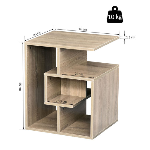 Side Table, 3 Tier End Table with Open Storage Shelves, Living Room Coffee Table Organiser Unit, Oak Colour