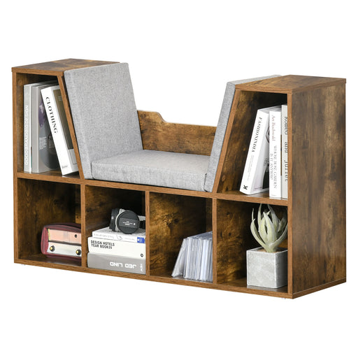 Bookcase Shelf Storage Seat with Cushion Sideboard Kids Children Reading Bedroom Living Room Organizer Rustic Brown