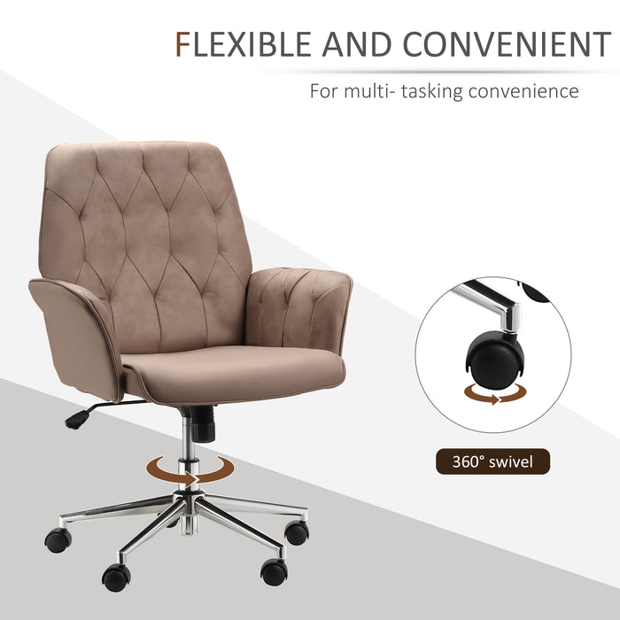 Micro Fibre Office Chair Mid Back Computer Desk Chair with Adjustable Seat, Arm, Brown