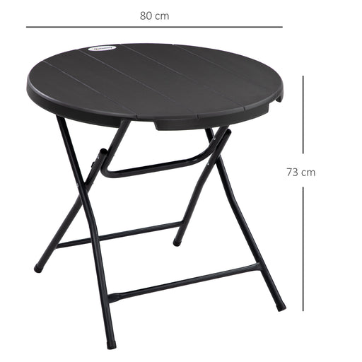 Outsunny Foldable Garden Dining Table, Round Outdoor Table with HDPE Tabletop and Steel Frame for Patio and Garden, Dark Grey