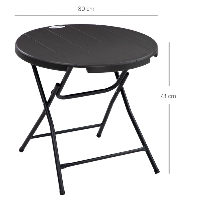 Outsunny Foldable Garden Dining Table, Round Outdoor Table with HDPE Tabletop and Steel Frame for Patio and Garden, Grey