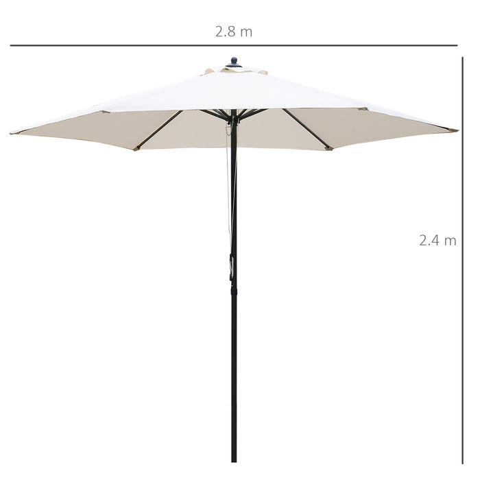 2.8m Garden Parasol Umbrella, Round Outdoor Market Table Umbrella, Parasol Patio Umbrella, 6 Ribs Manual Push, Sun Shade Canopy, Off-White