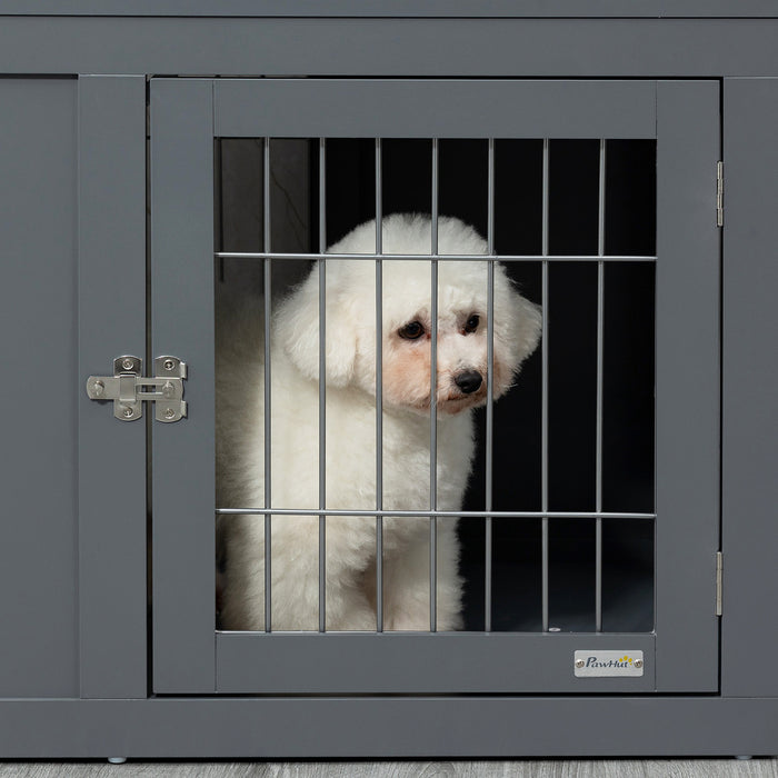 Furniture Style Dog Crate for Small and Medium Dogs, End Table Pet Cage with Two Lockable Doors - Grey