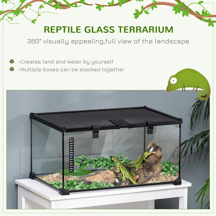 Glass Reptile Terrarium Insect Breeding Tank Vivarium Habitats with Thermometer for Lizards, Horned Frogs, Snakes, Spiders - Medium 50 x 30 x 25cm