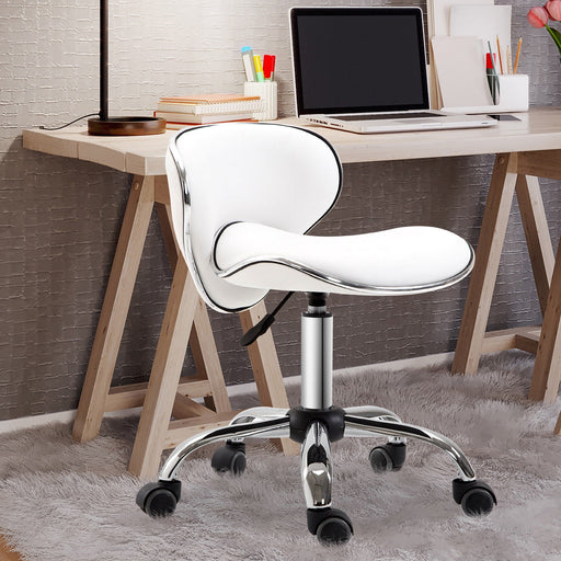 PU Leather Rolling Swivel Salon Chair Salon Stool with Backrest White