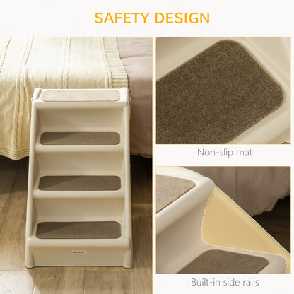Foldable Pet Stairs Portable Dog Steps for Sofa, Bed, Four-Step Design for Cats, Small Miniature Dogs w/ Non-Slip Mats - Beige, 62 x 38 x 49.5cm