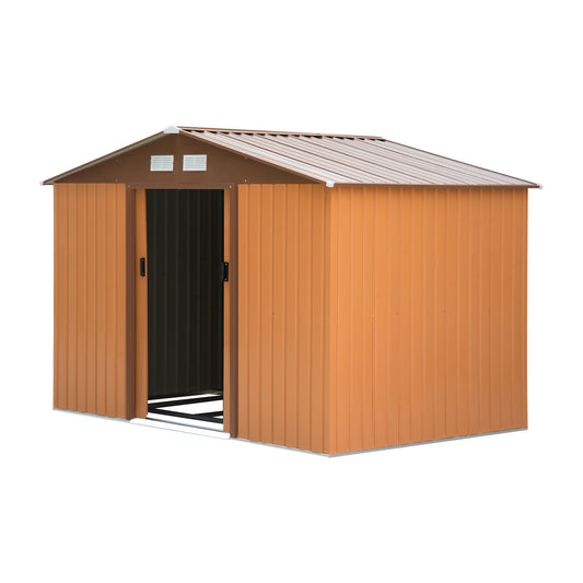 Outsunny 13 x 11ft Garden Metal Storage Shed Outdoor Storage Shed with Foundation Ventilation & Doors, Yellow