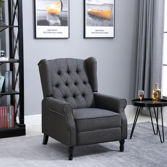 Recliner Armchair with Footrest Grey Tone in a Vintage Tufted Design Dark Grey