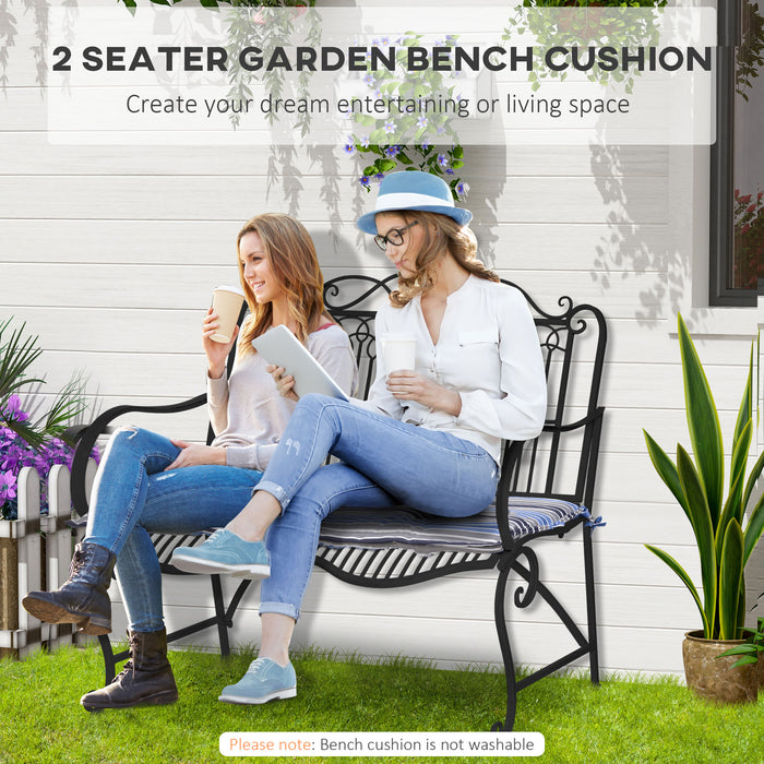 Set of 2 Outdoor Garden Patio 2-3 Seater Bench Swing Chair Cushion Seat Pad Mat Replacement 120L x 50W x 5T cm - Blue Stripes