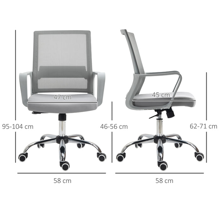 Ergonomic Desk Chair Mesh Office Chair with Adjustable Height Armrest and 360° Swivel Castor Wheels Grey