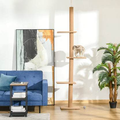 260cm Floor To Ceiling Cat Tree for Indoor Cats w/ Three Platforms Activity Centre - Brown