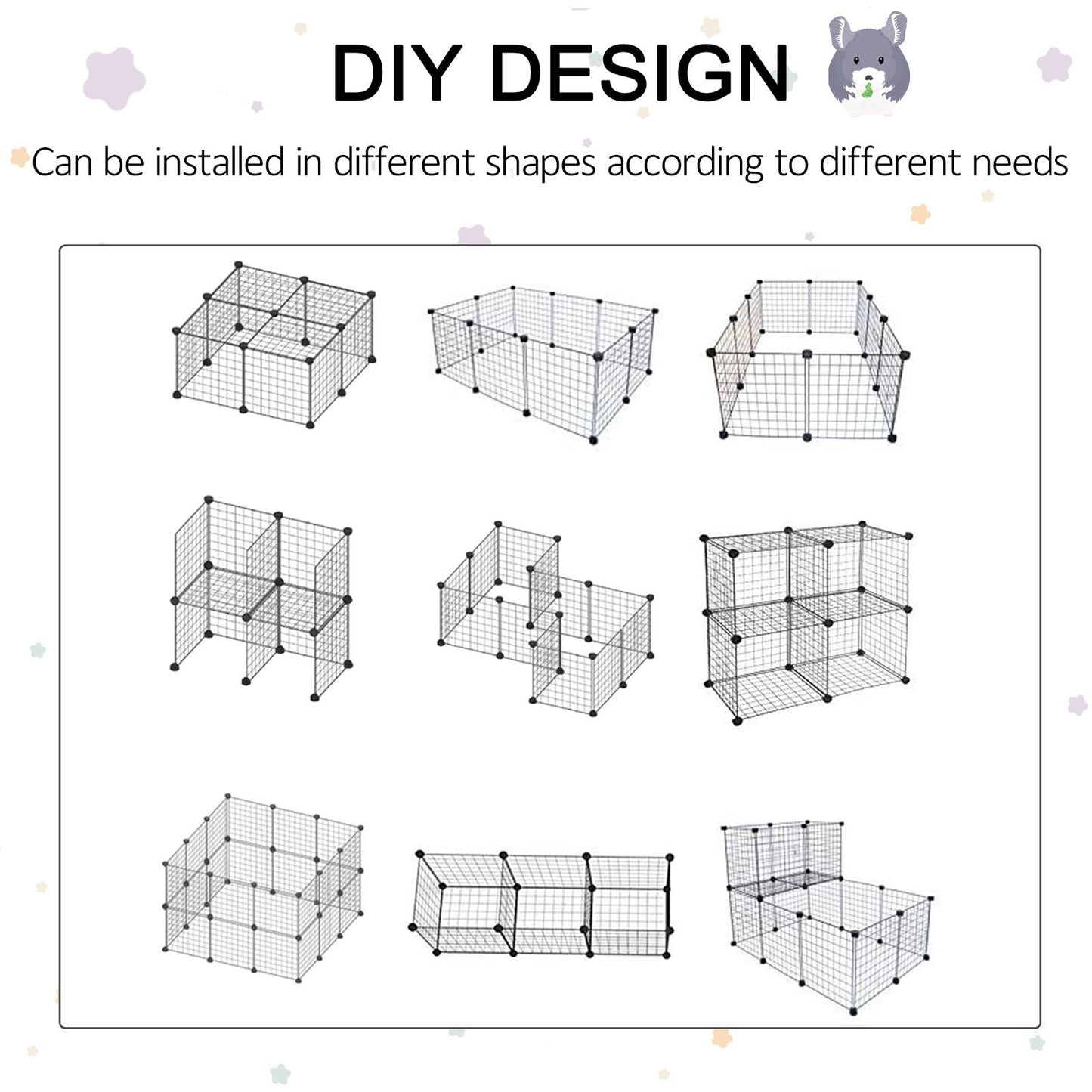 3 Level DIY Pet Playpen Metal Small Animal Cage Rabbit Ferret Chinchillas Cage 4 Doors Bottom Trays Black