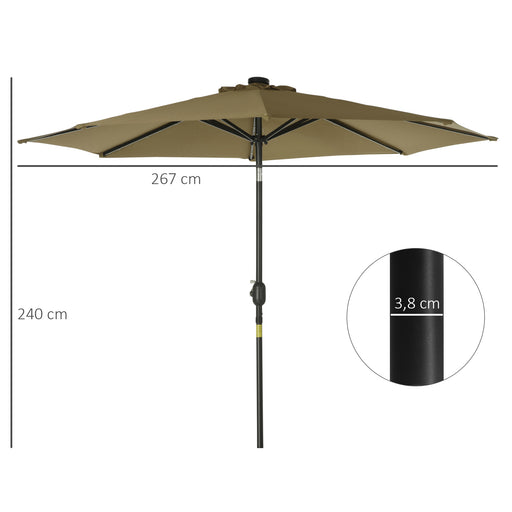 2.7m Patio Garden Umbrella Outdoor Parasol with Tilt Crank and 24 LEDs Lights (Brown)