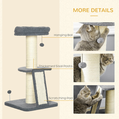 Cat Tree Tower, Cat Activity Centre, with Sisal Scratching Post, Multi Level Cat Climbing Frame Indoor, 48 x 48 x 92 cm, Dark Grey