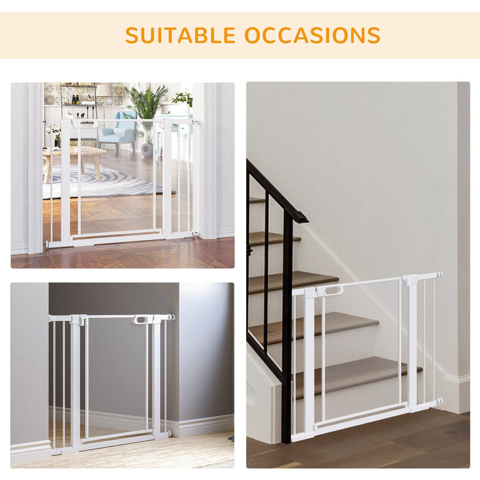 Pressure Fit Safety Gate for Doorways and Staircases, Dog Gate w/ Auto Closing Door, Pet Barrier for Hallways w/ Double Locking, Openings 75-103CM - White