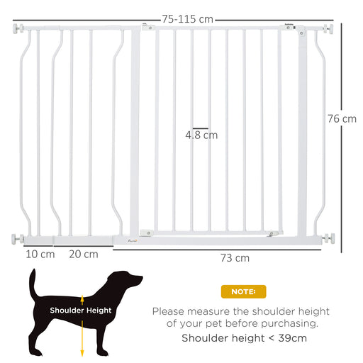 Dog Gate Wide Stair Gate w/ Door Pressure Fit Pets Barrier for Doorway, Hallway, 76H x 75-115W cm - White