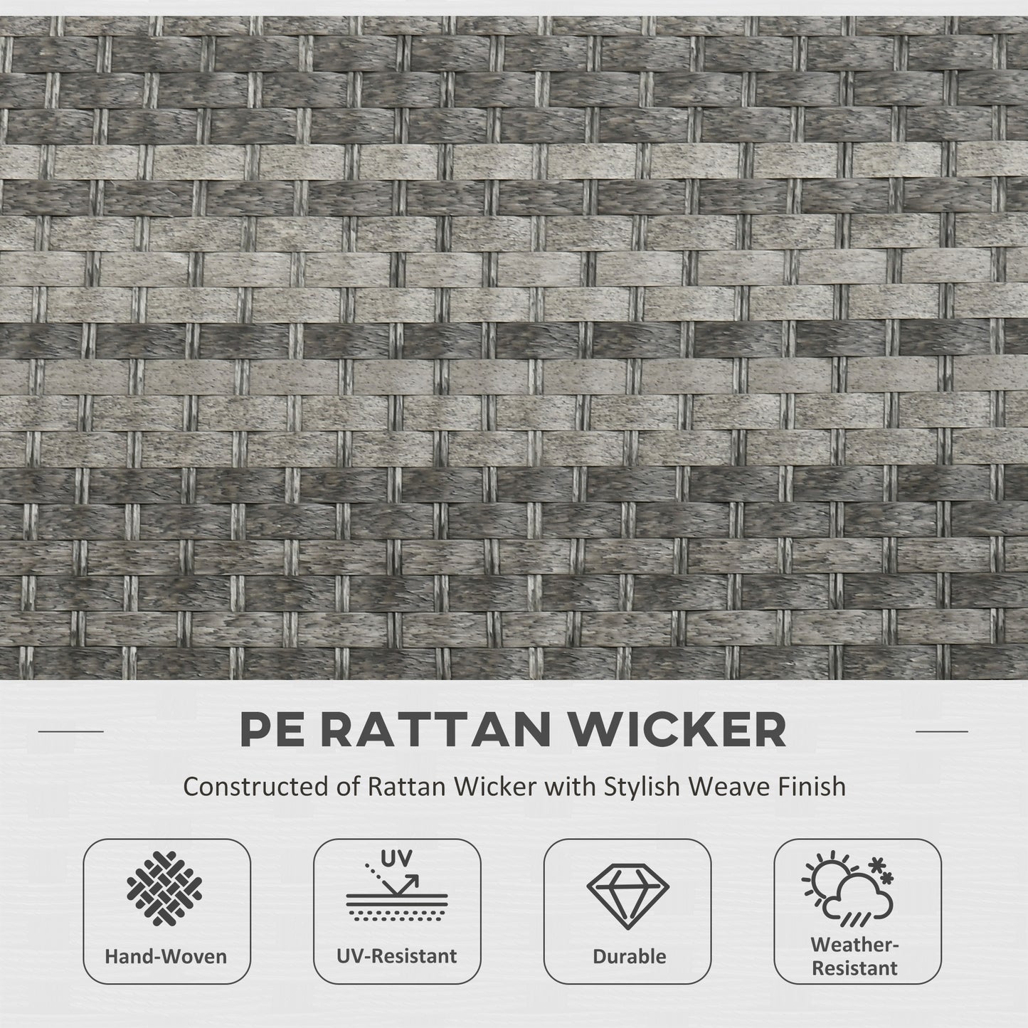 Outsunny 7 Pieces PE Rattan Garden Furniture Set, 50,000 BTU Gas Fire Pit Table, Double Corner Sofa and 3 Footstools, 6 Seater Furniture Sofa Sets with Cushions for Conservatory, Grey