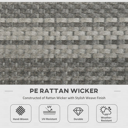 Outsunny 7 Pieces PE Rattan Garden Furniture Set, 50,000 BTU Gas Fire Pit Table, Double Corner Sofa and 3 Footstools, 6 Seater Furniture Sofa Sets with Cushions for Conservatory, Grey