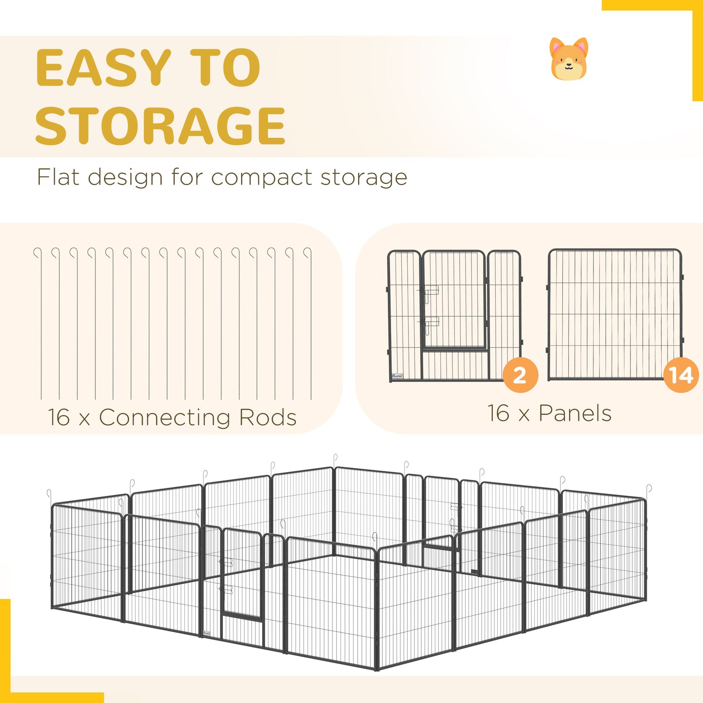 Heavy Duty Puppy Play Pen, 16 Panels Pet Exercise Pen for Indoors, Outdoors, Pet Playpen for Small, Medium Dogs, 80Hcm