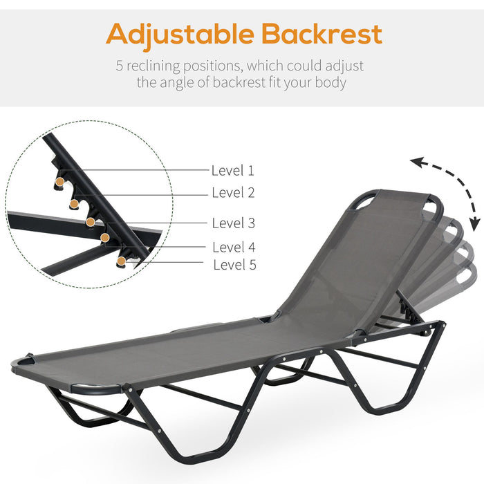 Sun Lounger Relaxer Recliner with 5-Position Adjustable Backrest Lightweight Frame for Pool or Sun Bathing Grey