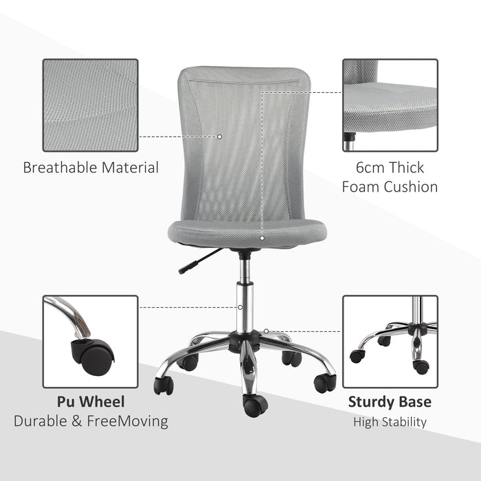 Home Office Mesh Task Chair Ergonomic Armless Mid Back Height Adjustable with Swivel Wheels, Grey