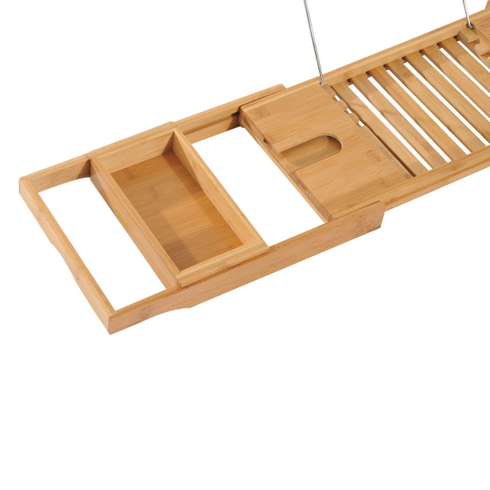 Extendable Bamboo Bathtub Shelf Rack Bath Caddy Tray Bathroom Storage 75-109Lx23.5Wx4T cm