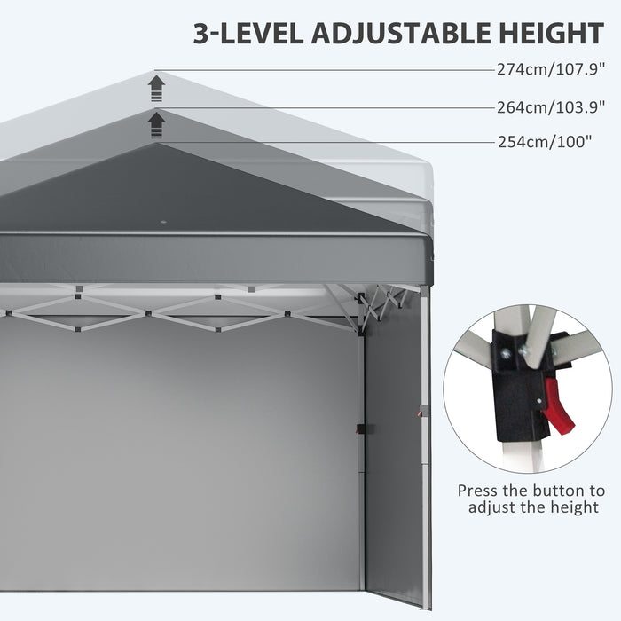 Outsunny 3 x 3 (M) Pop Up Gazebo with 2 Sidewalls, Leg Weight Bags and Carry Bag, Height Adjustable Party Tent Event Shelter for Garden, Patio, Grey