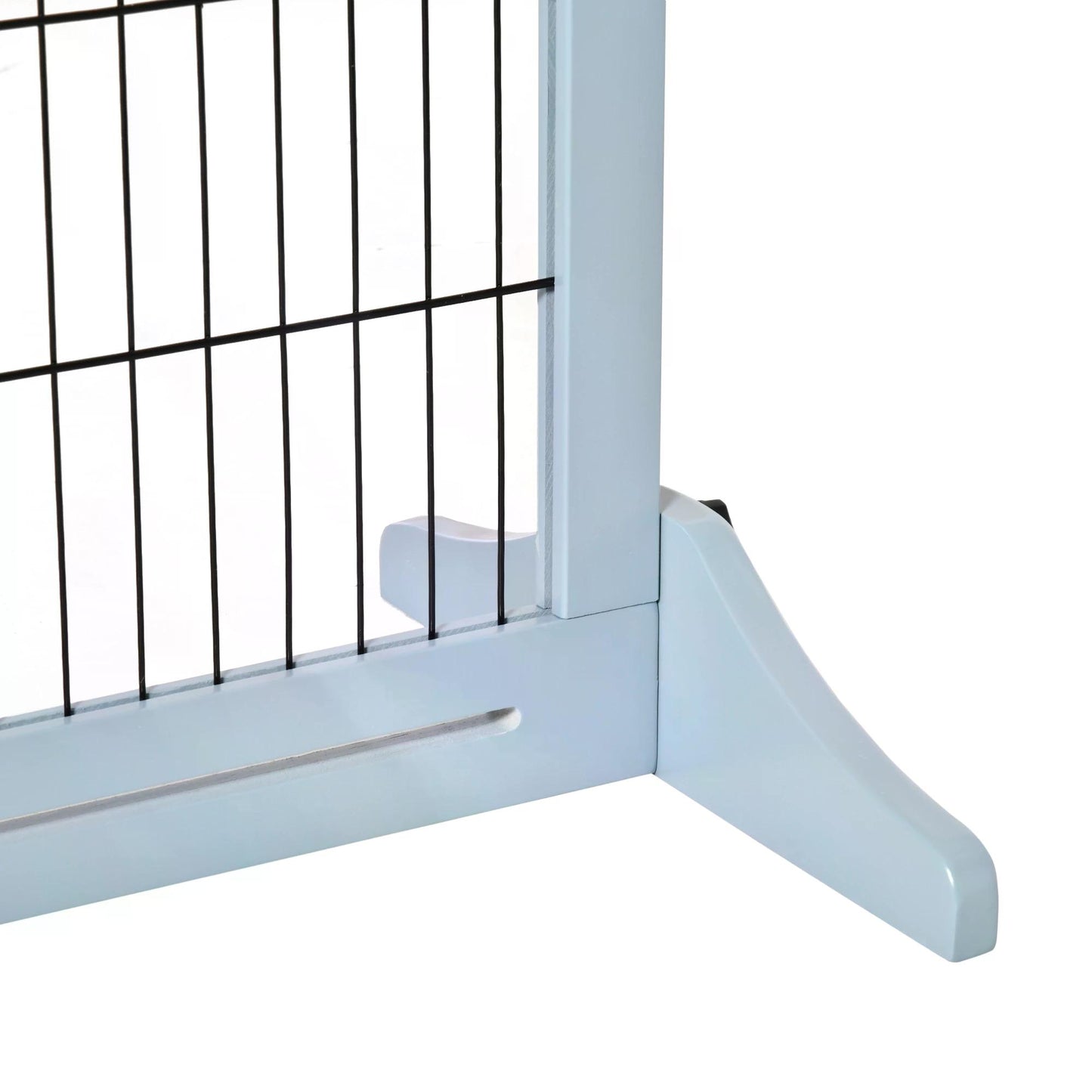 Freestanding Dog Gate, Foldable Pet Fence, Indoor Wood Barrier, Stair Gate with Support Feet, for Doorway, Hallway, Small and Medium Dogs, 69H x 104-183 cm, Blue-grey