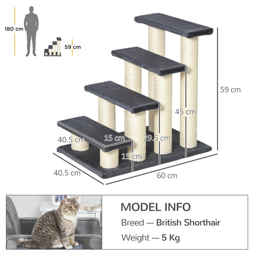 4 Pet Step Stairs For Cats Ladder Scratch Post - Grey