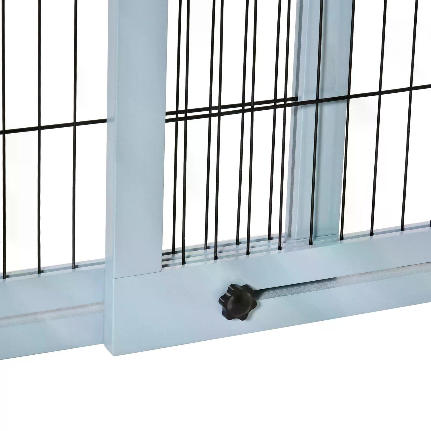 Freestanding Dog Gate, Foldable Pet Fence, Indoor Wood Barrier, Stair Gate with Support Feet, for Doorway, Hallway, Small and Medium Dogs, 69H x 104-183 cm, Blue-grey