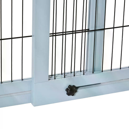 Freestanding Dog Gate, Foldable Pet Fence, Indoor Wood Barrier, Stair Gate with Support Feet, for Doorway, Hallway, Small and Medium Dogs, 69H x 104-183 cm, Blue-grey