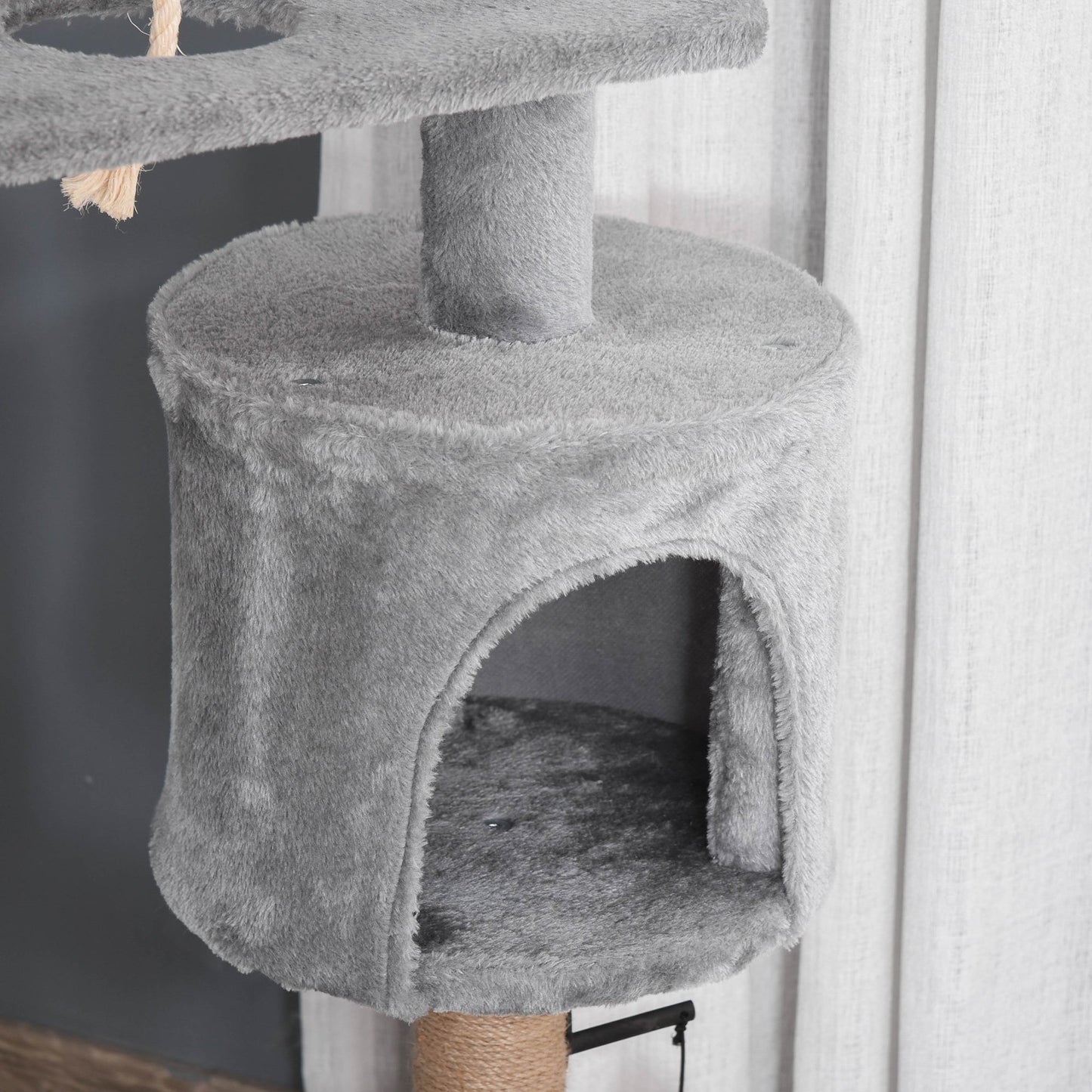 Cat Tree Tower for Indoor Cats 120cm Climbing Kitten Activity Center with Jute Scratching Post Perch Hanging Ball Hammock Teasing Rope Condo Toy Light Grey