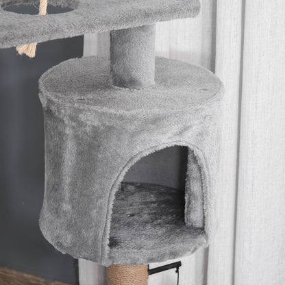 Cat Tree Tower for Indoor Cats 120cm Climbing Kitten Activity Center with Jute Scratching Post Perch Hanging Ball Hammock Teasing Rope Condo Toy Light Grey