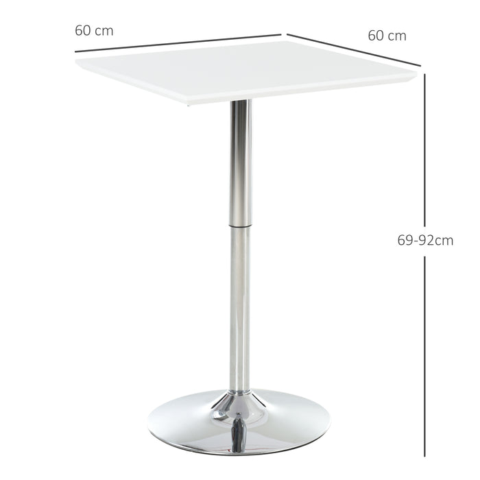 Square Height Adjustable Bar Table Counter Pub Desk with Metal Base for Home Bar, Dining Room, Kitchen, White