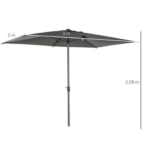 3 x 2m Garden Parasol Patio Sun Umbrella Canopy Rectangular Sun Shade Aluminium Crank Tilt Mechanism, Dark Grey