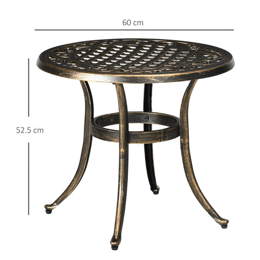 Outsunny 60cm Industrial Side Table, Round Hollow Top Design End Table with Cast Aluminum Frame for Patio, Garden, Balcony, Bronze