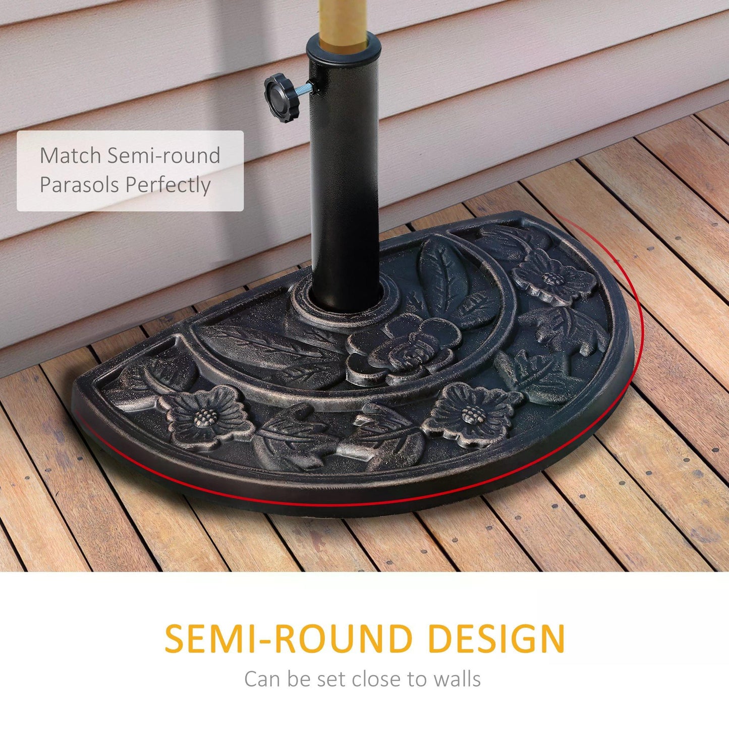 Outsunny 9kg Resin Half Round Parasol Base Umbrella Stand Garden Outdoor Accessories - Adjustable Coupler Suitable Umbrella Rod