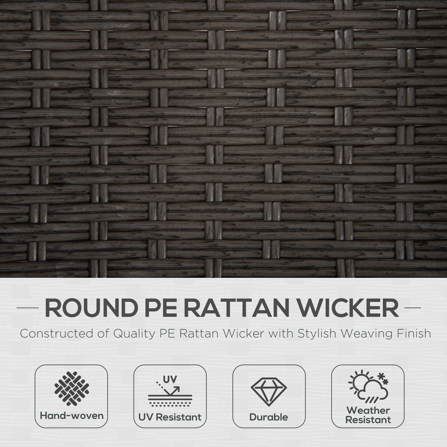 Outsunny 3 Pieces Outdoor PE Rattan Balcony Furniture, Round Wicker Patio Table and Chairs w/ 2 Armchairs & Glass Top Coffee Table Conversation Furniture Sets, Grey