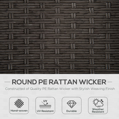 Outsunny 3 Pieces Outdoor PE Rattan Balcony Furniture, Round Wicker Patio Table and Chairs w/ 2 Armchairs & Glass Top Coffee Table Conversation Furniture Sets, Grey