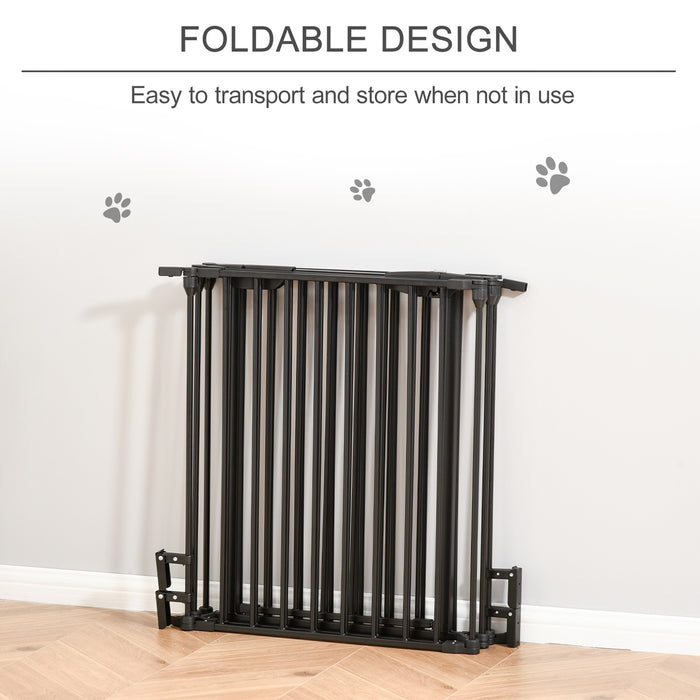 Pet Safety Gate 5-Panel Playpen Fireplace Christmas Tree Metal Fence Stair Barrier Room Divider with Walk Through Door Automatically Close Lock Black