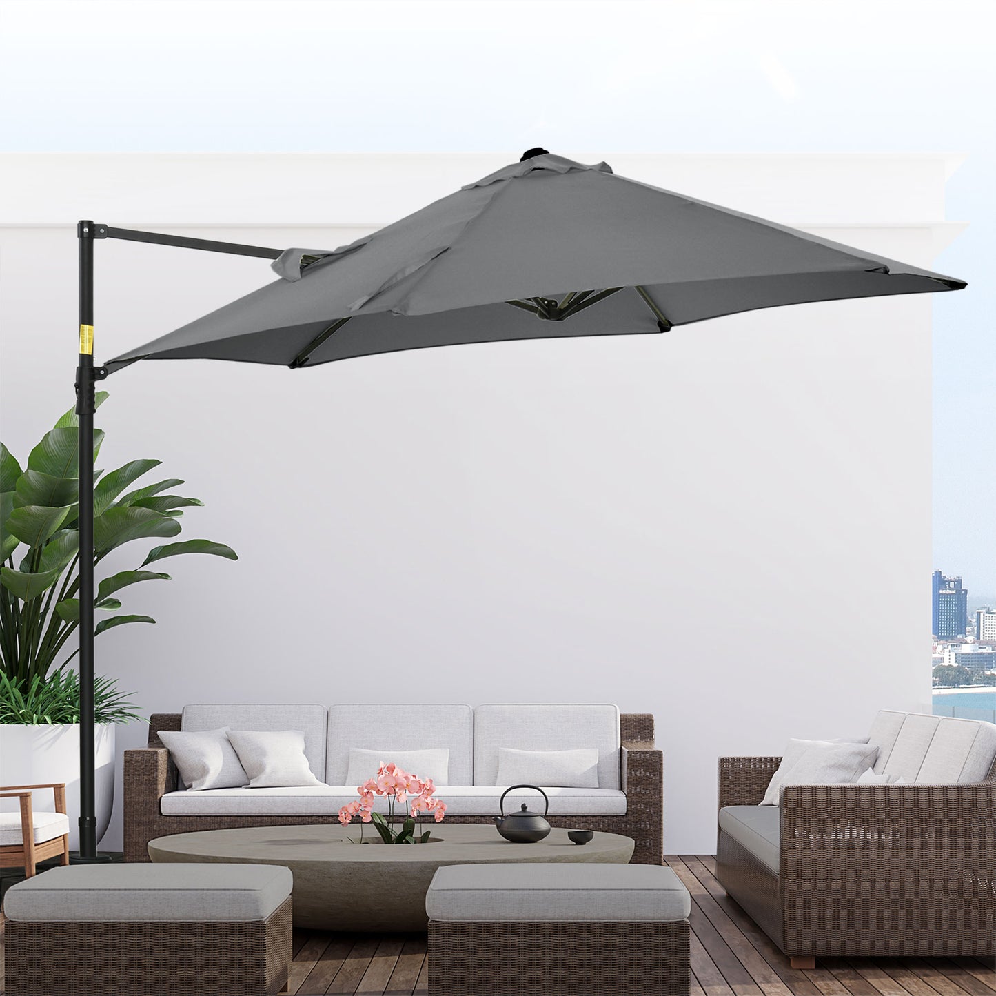 Outsunny 2.5M Garden Cantilever Parasol with 360√Ç¬¨√Ç¬®√¢¬Ä¬ö√É¬†√É¬ª Rotation, Offset Roma Patio Umbrella Hanging Sun Shade Canopy Shelter with Cross Base, Grey